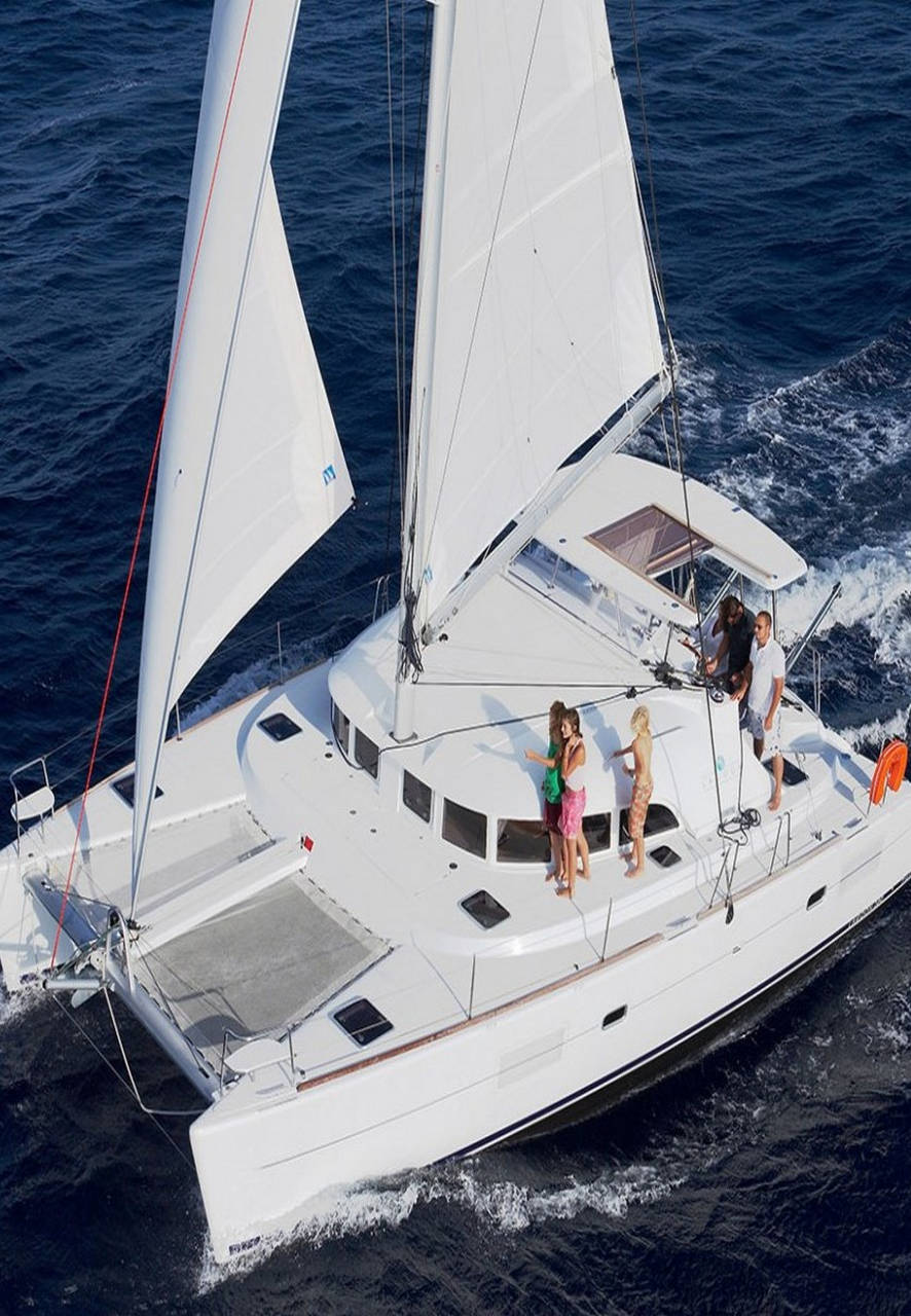 Lagoon 380S2 “WHY KNOT” Catamaran sailing yacht - Overhead view | Vernicos Yachts