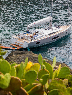 Overhead view of a sailing yacht