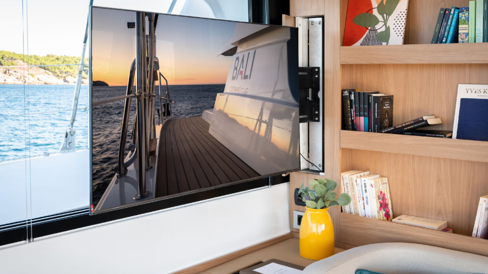 Bali 5.8 Catamaran - Bookshelves & TV | Vernicos Yachts