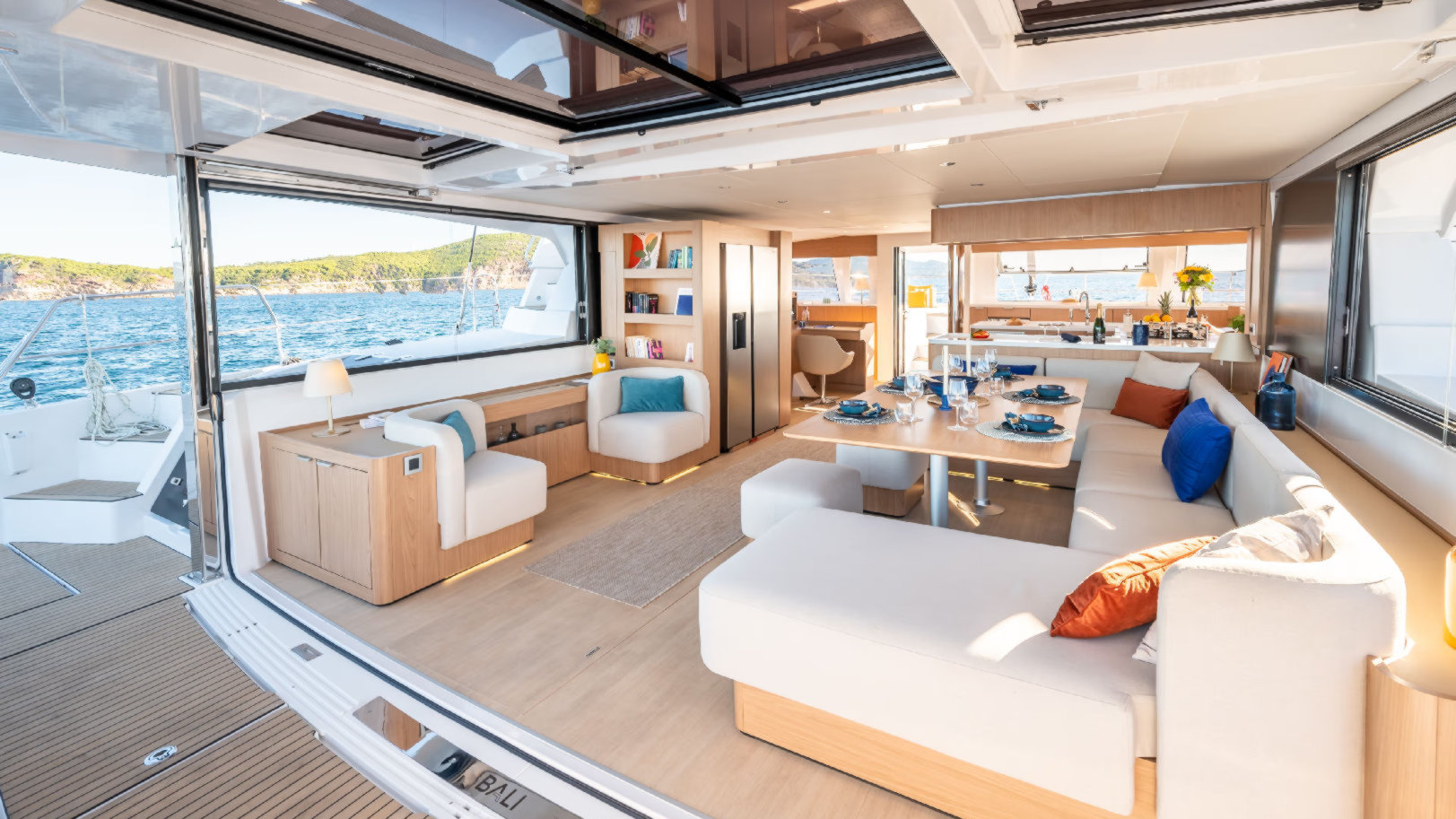 Bali 5.8 Catamaran - Exterior Galley & Lounge | Vernicos Yachts