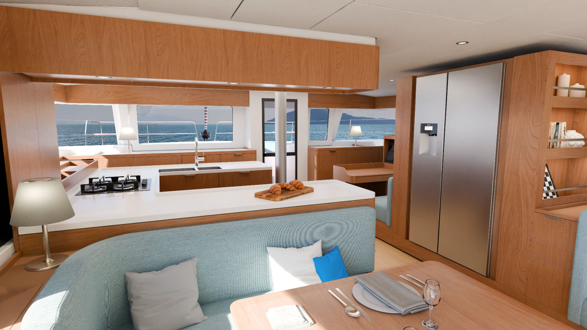 Bali 5.2 Catamaran - Galley & Lounge | Vernicos Yachts